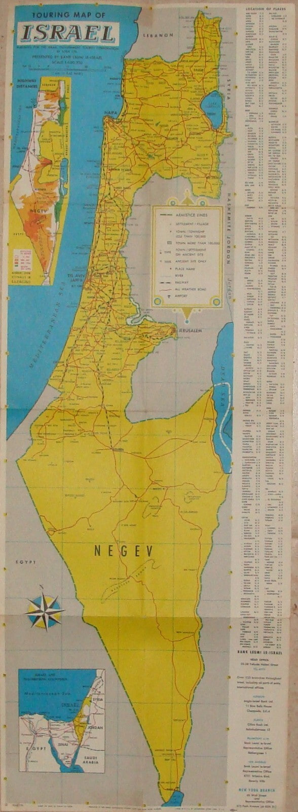 Jewish Judaica PRE 1967 Six Day War ISRAEL Israeli Touring Map Bank Leumi