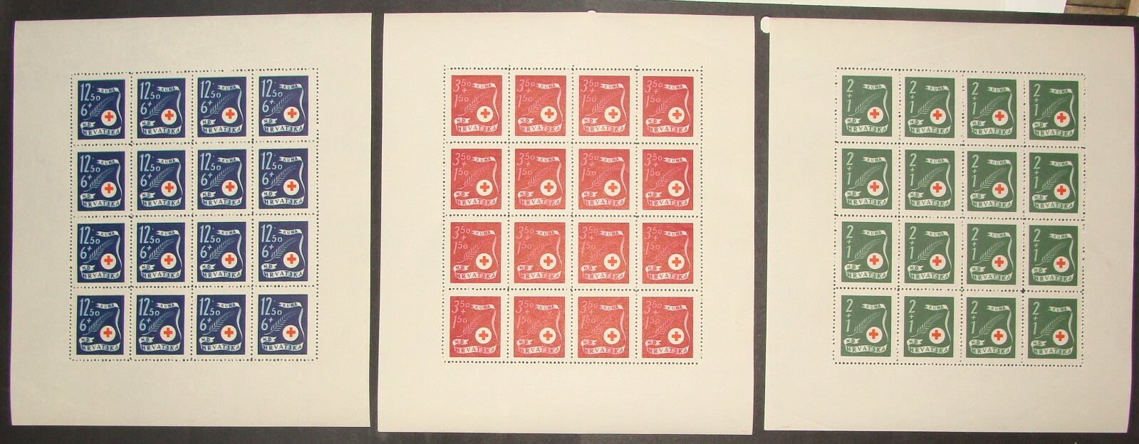 1944 CROATIA WWII Red Cross Stamp Sheet x3 MNH