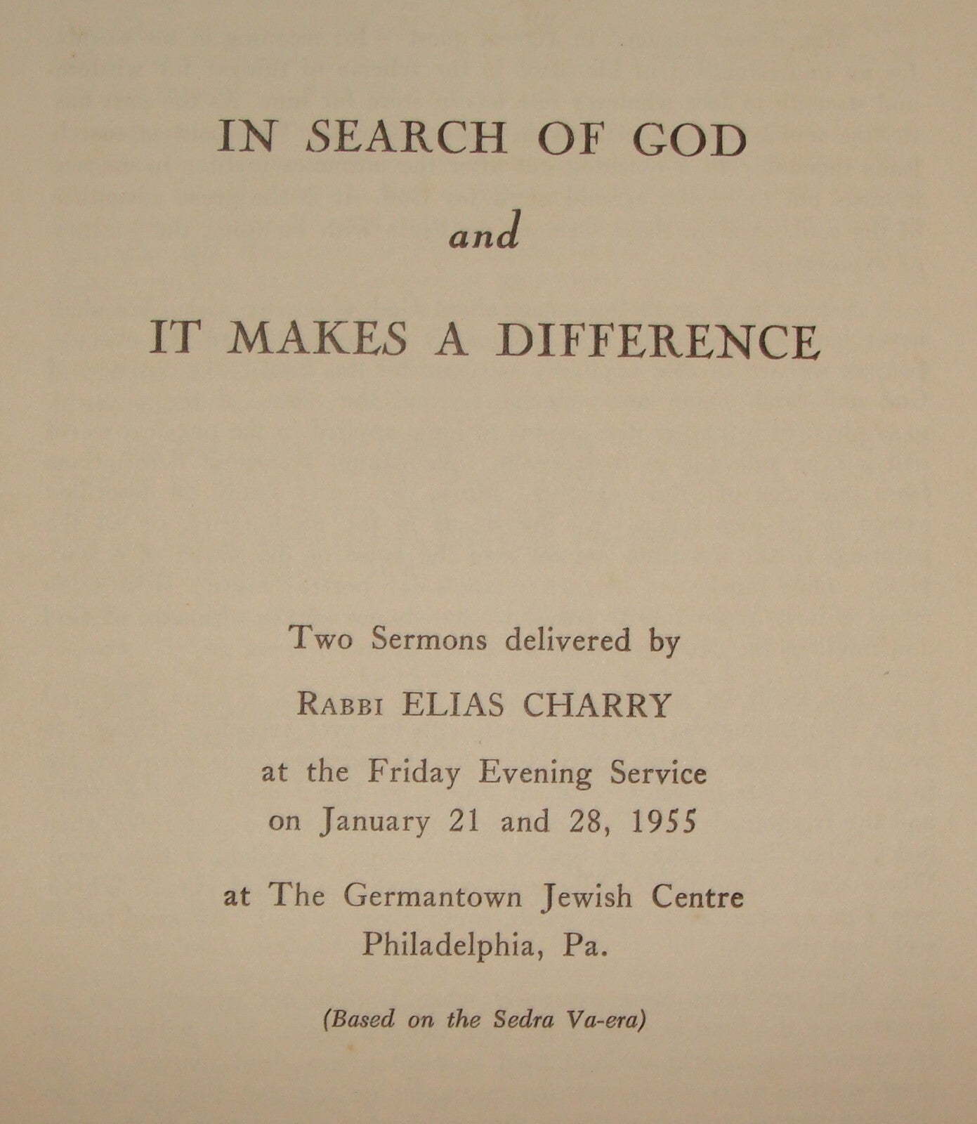 Ad Jewish 1955 American Judaica Rabbi Elias Charry Sermon Germantown