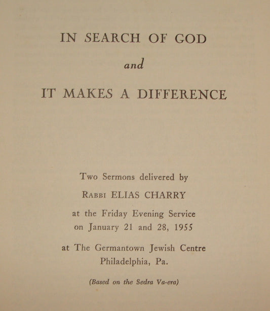 Ad Jewish 1955 American Judaica Rabbi Elias Charry Sermon Germantown