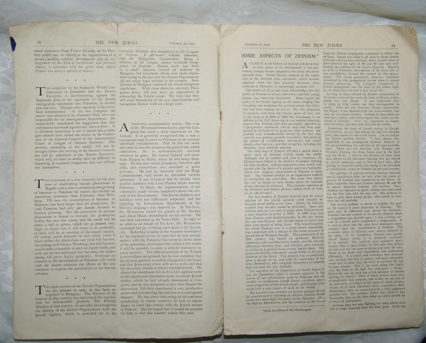 Newspaper Jewish Judaica The New Judæa Zionist Organization Journal 1927 Bialik