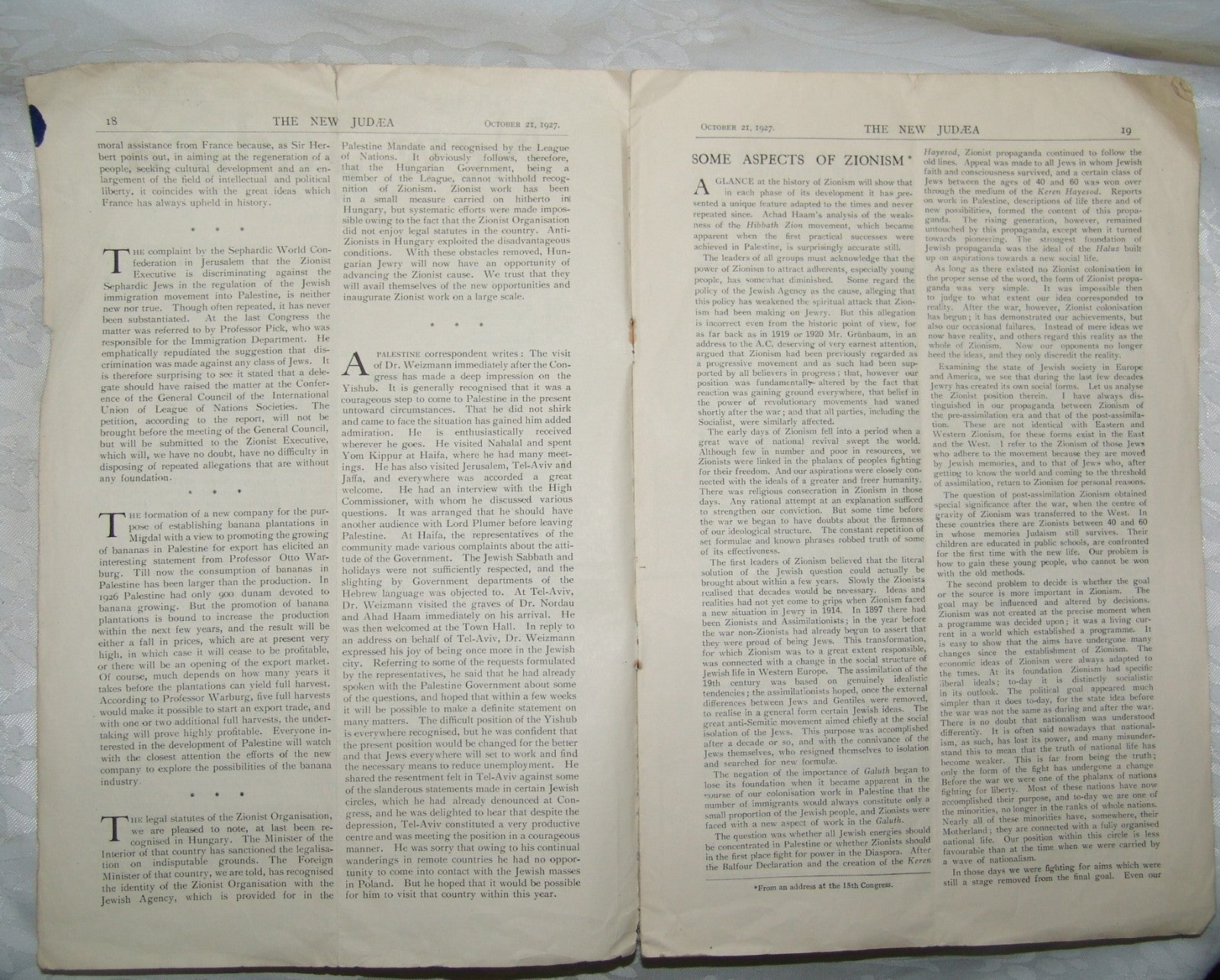 Newspaper Jewish Judaica The New Judæa Zionist Organization Journal 1927 Bialik