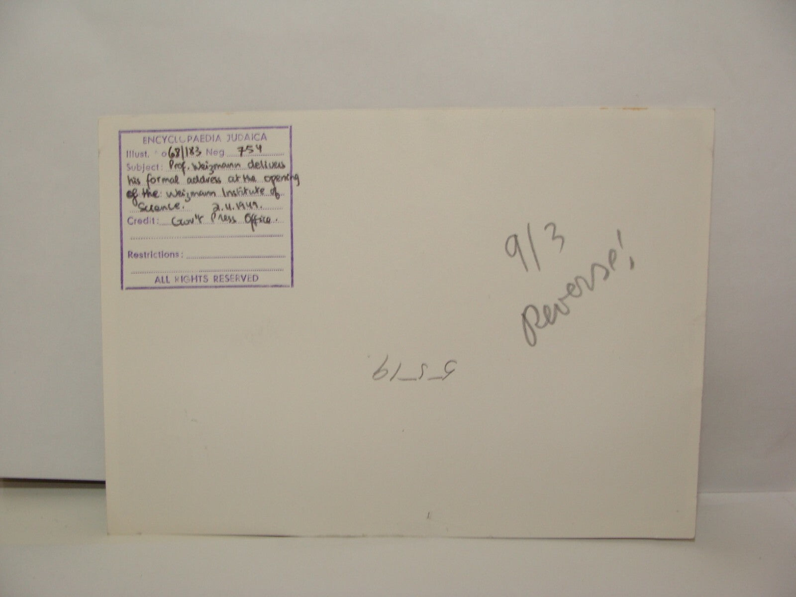 Photo Print, Jewish Israel Israeli Chaim Weizmann Institute Ben Gurion 1949