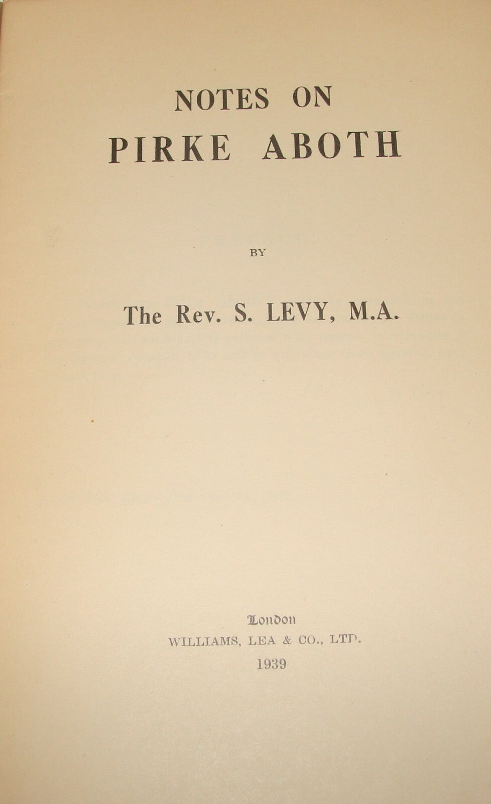 Booklet Jewish Judaica Rabbi Levy Notes on Pirke Aboth London 1939