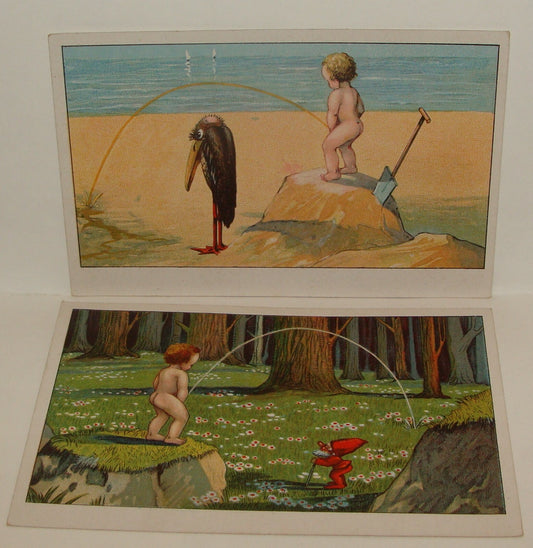 Germany 1910s German   ? Comic Art Kid Boy Children Peeing Postcard