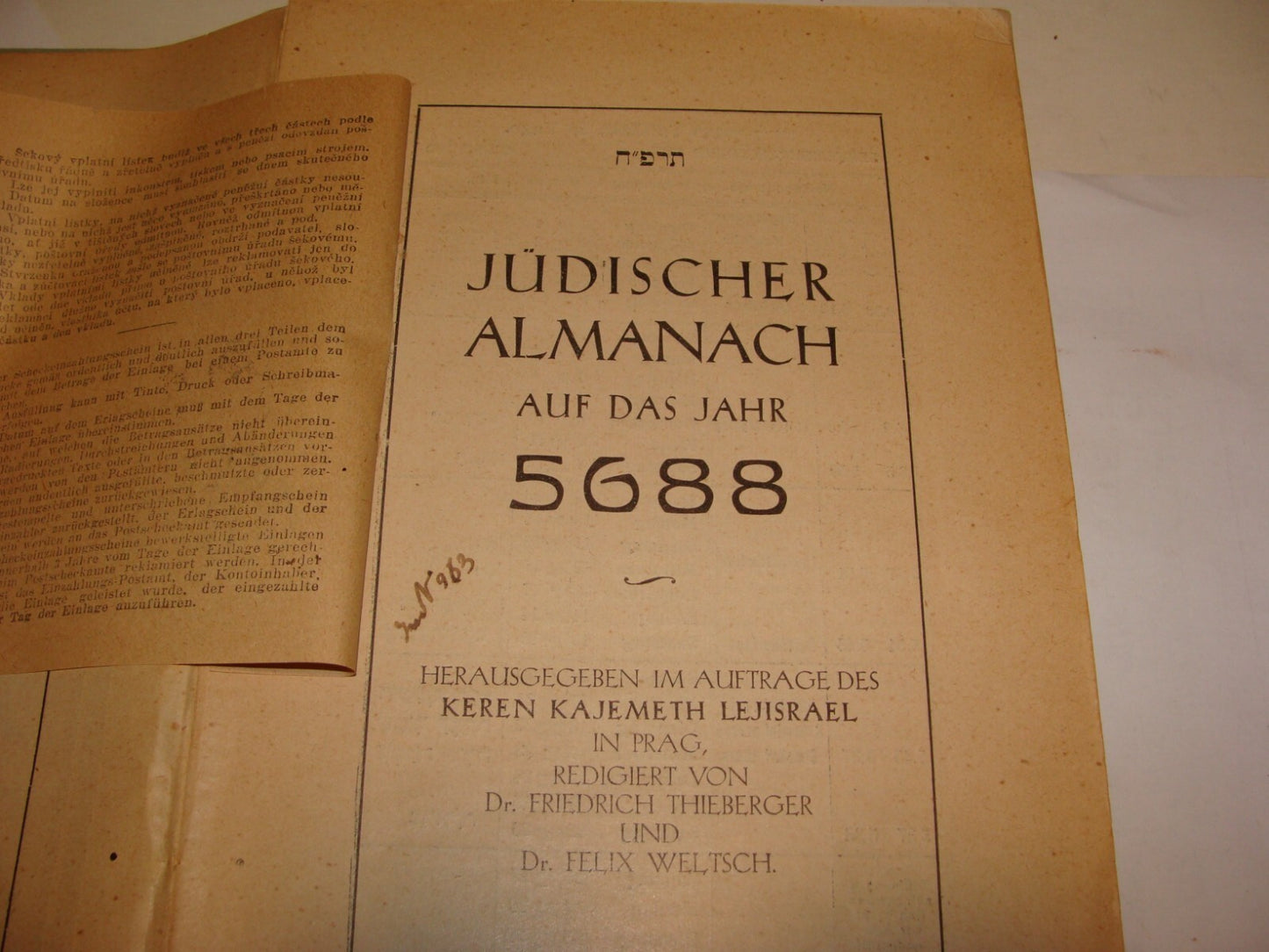 Book Jewish Judaica 1928 National Fund German Czech Prague Zionist Palestine