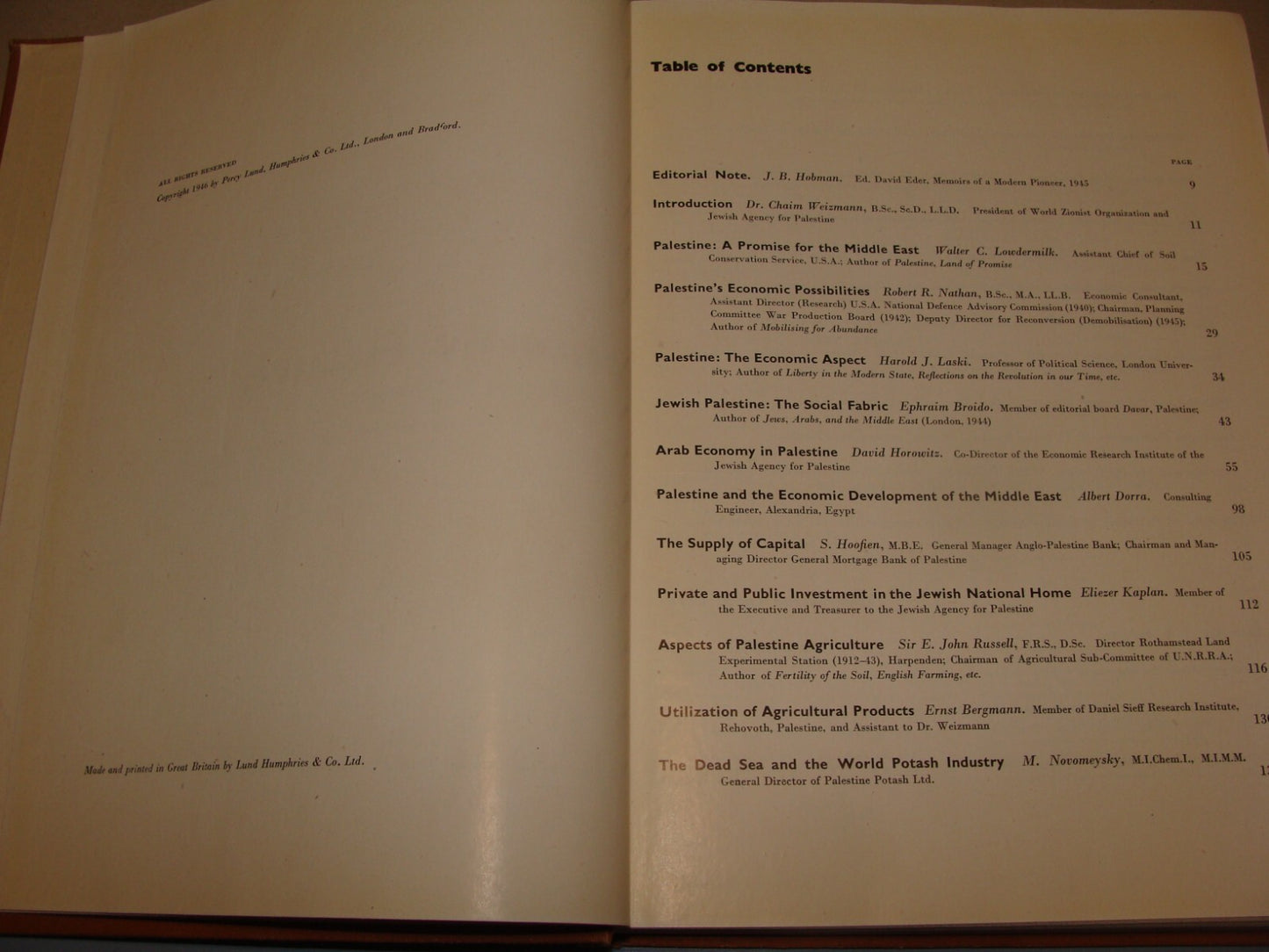 Book Jewish 1946 PALESTINE ECONOMIC FUTURE Book Israel Zionist London Zionism