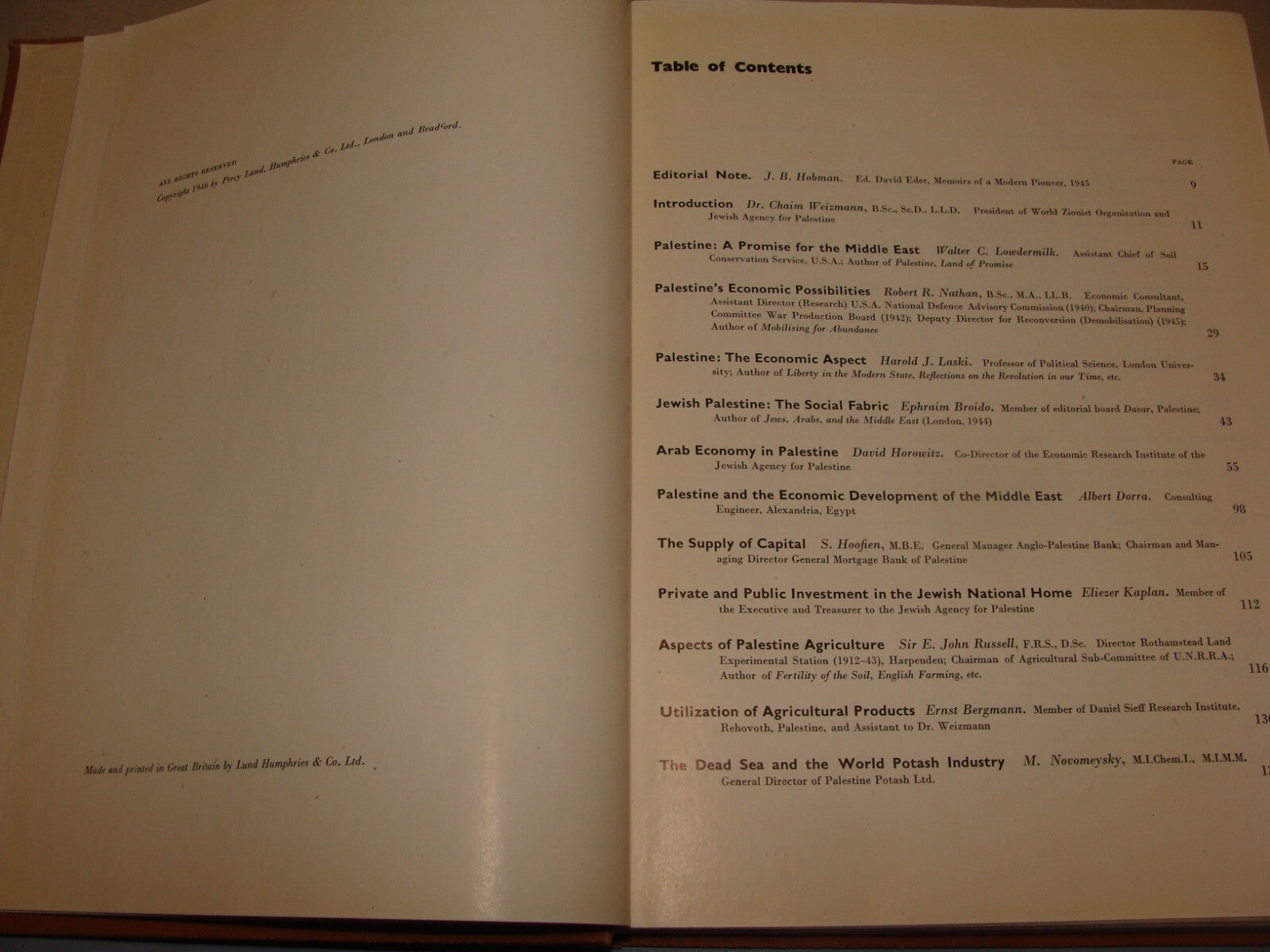 Book Jewish 1946 PALESTINE ECONOMIC FUTURE Book Israel Zionist London Zionism