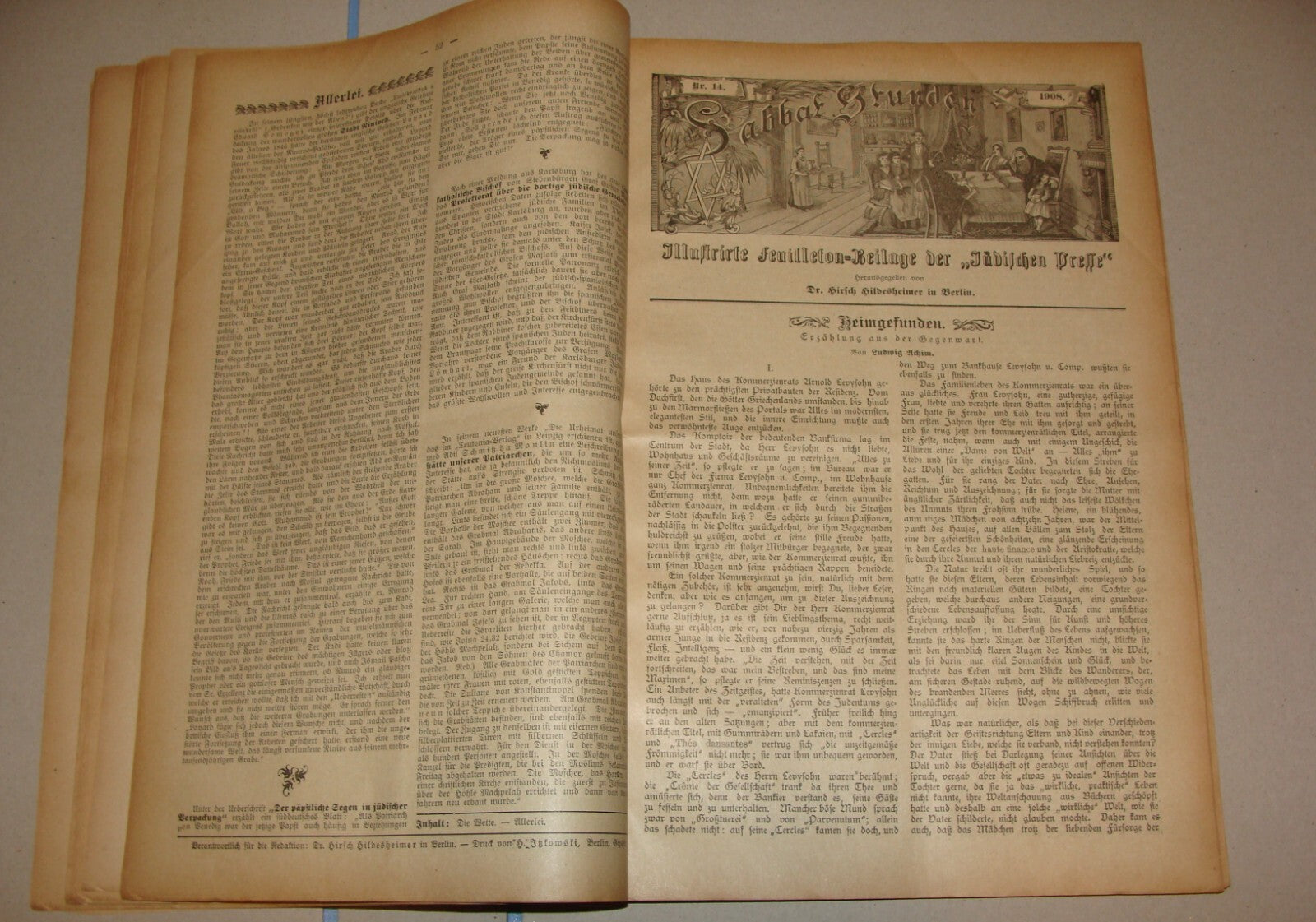 Germany Newspaper Jewish RARE Judaica German Sabbat Stunden 1908 Hildesheimer