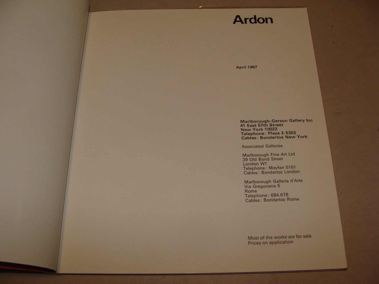 Book Israel MORDECHAI ARDON SIGNED SIGNATURE AUTOGRAPH CATALOG ART 1967 ISRAELI