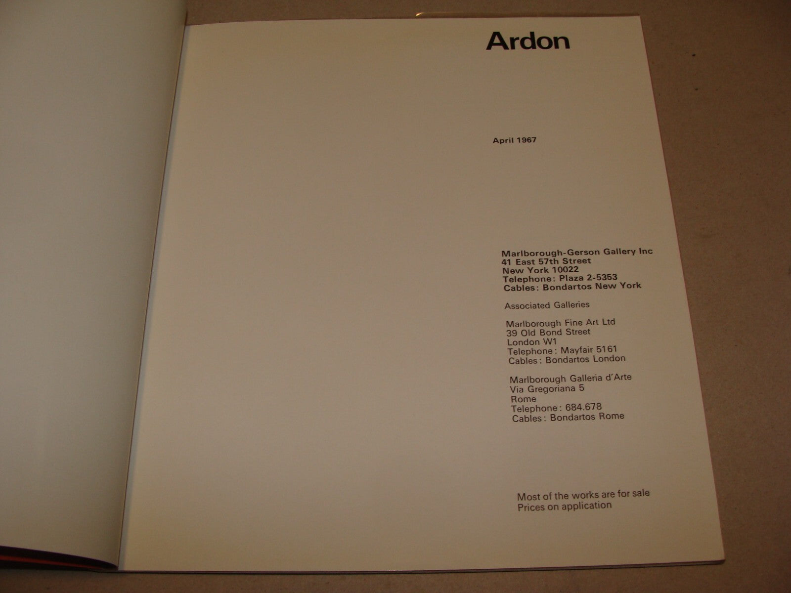 Book Israel MORDECHAI ARDON SIGNED SIGNATURE AUTOGRAPH CATALOG ART 1967 ISRAELI