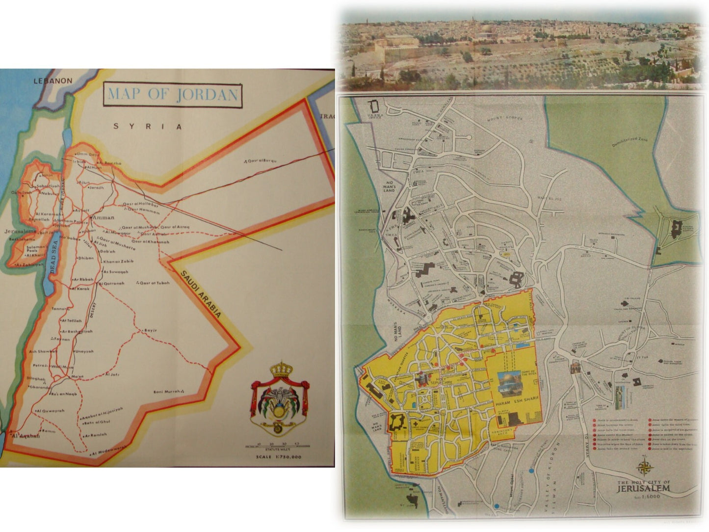 Map Israel "NO MANS LAND" JORDAN JERUSALEM Pre 1967 Six Day War Guide Brochure