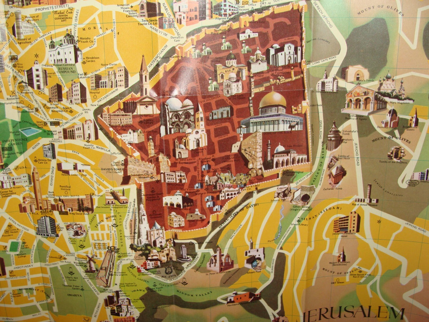 Jewish Judaica Israel JERUSALEM Pictorial Map Amir Publishing 1980 Guide