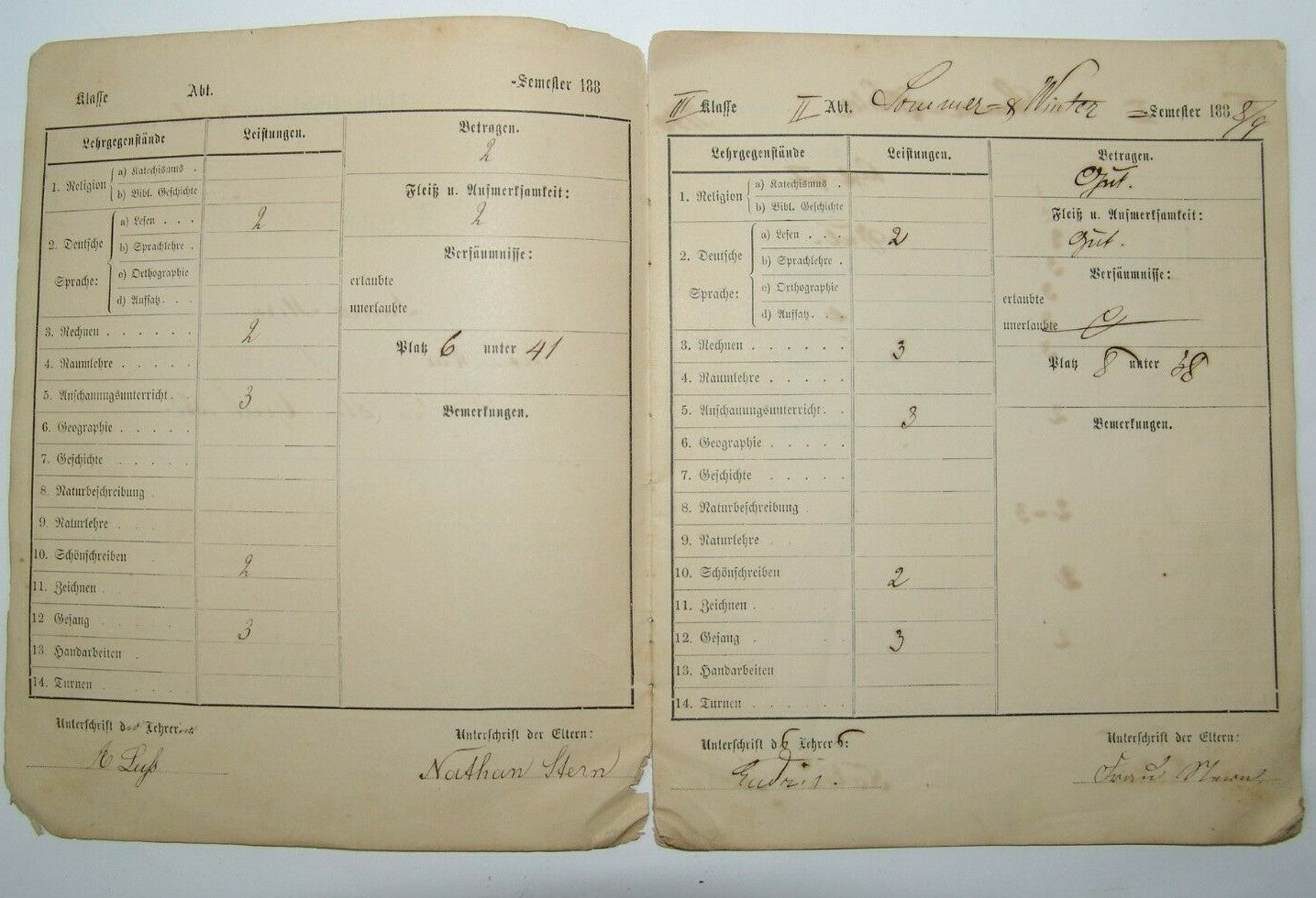 Germany Jewish Judaica Montabaur STERN School Certificate German 1880's