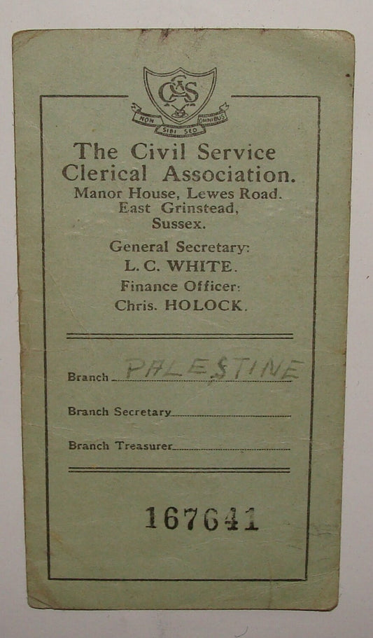 Card Palestine British Britain England Civil Service Clerical Association 1940s