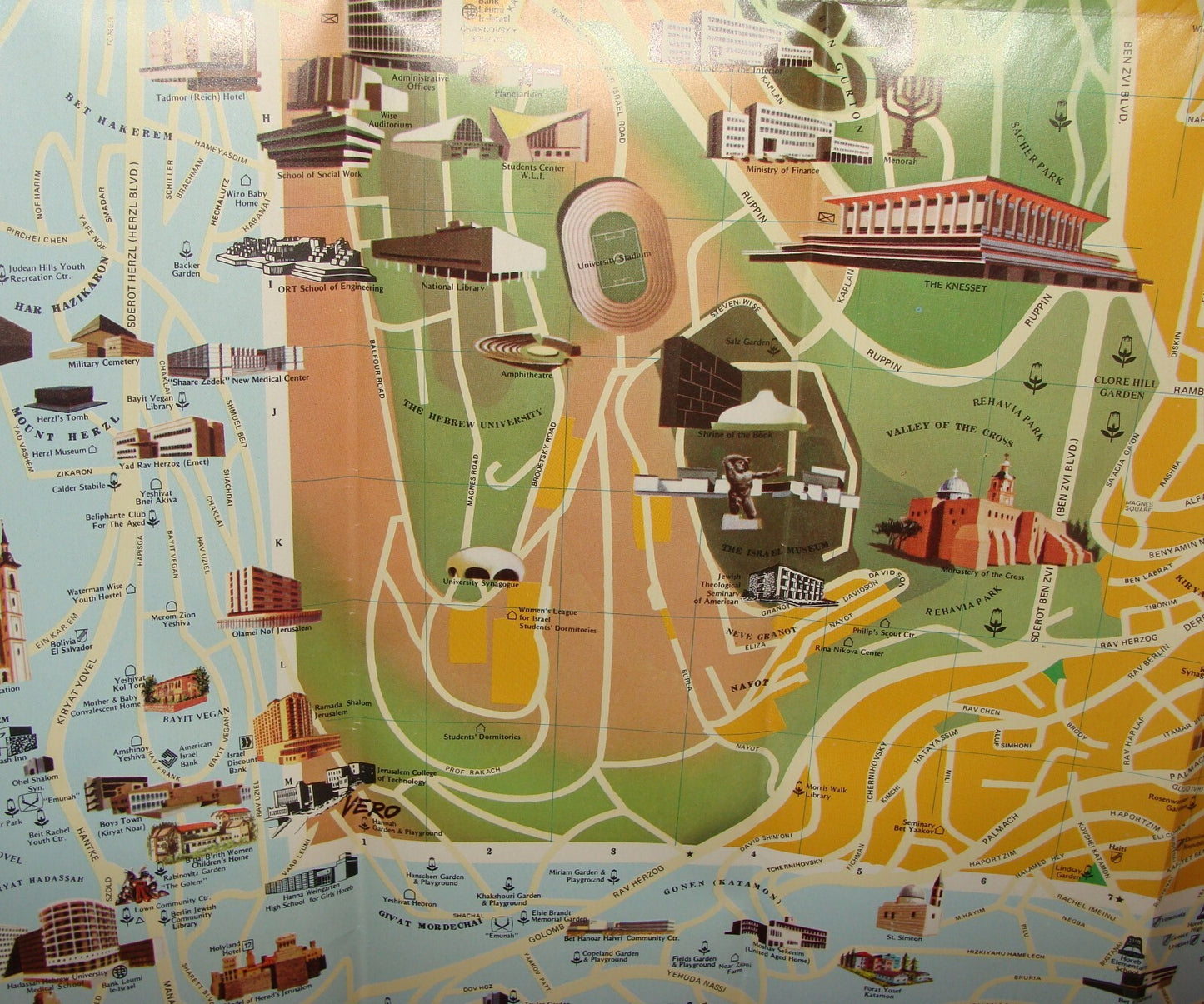 Jewish Judaica Israel JERUSALEM Pictorial Map Amir Publishing 1980 Guide