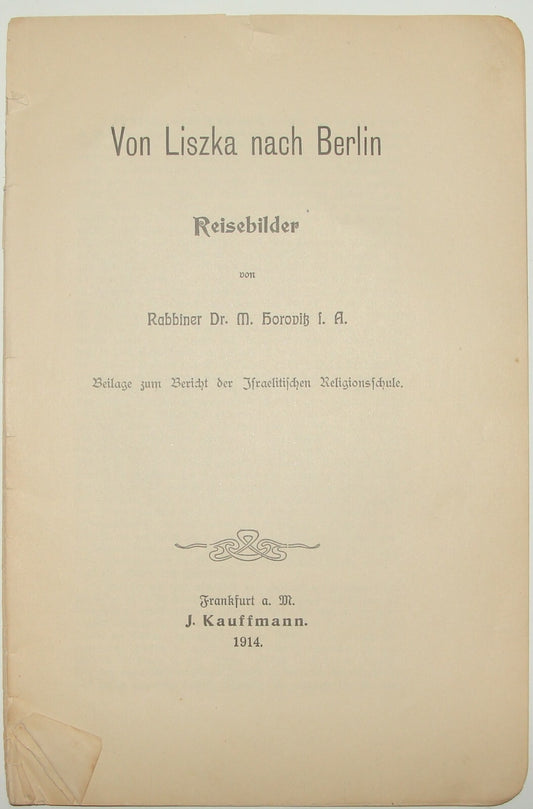 Germany Booklet Jewish Judaica 1914 Liszka to Berlin Rabbi Horovitz Frankfurt