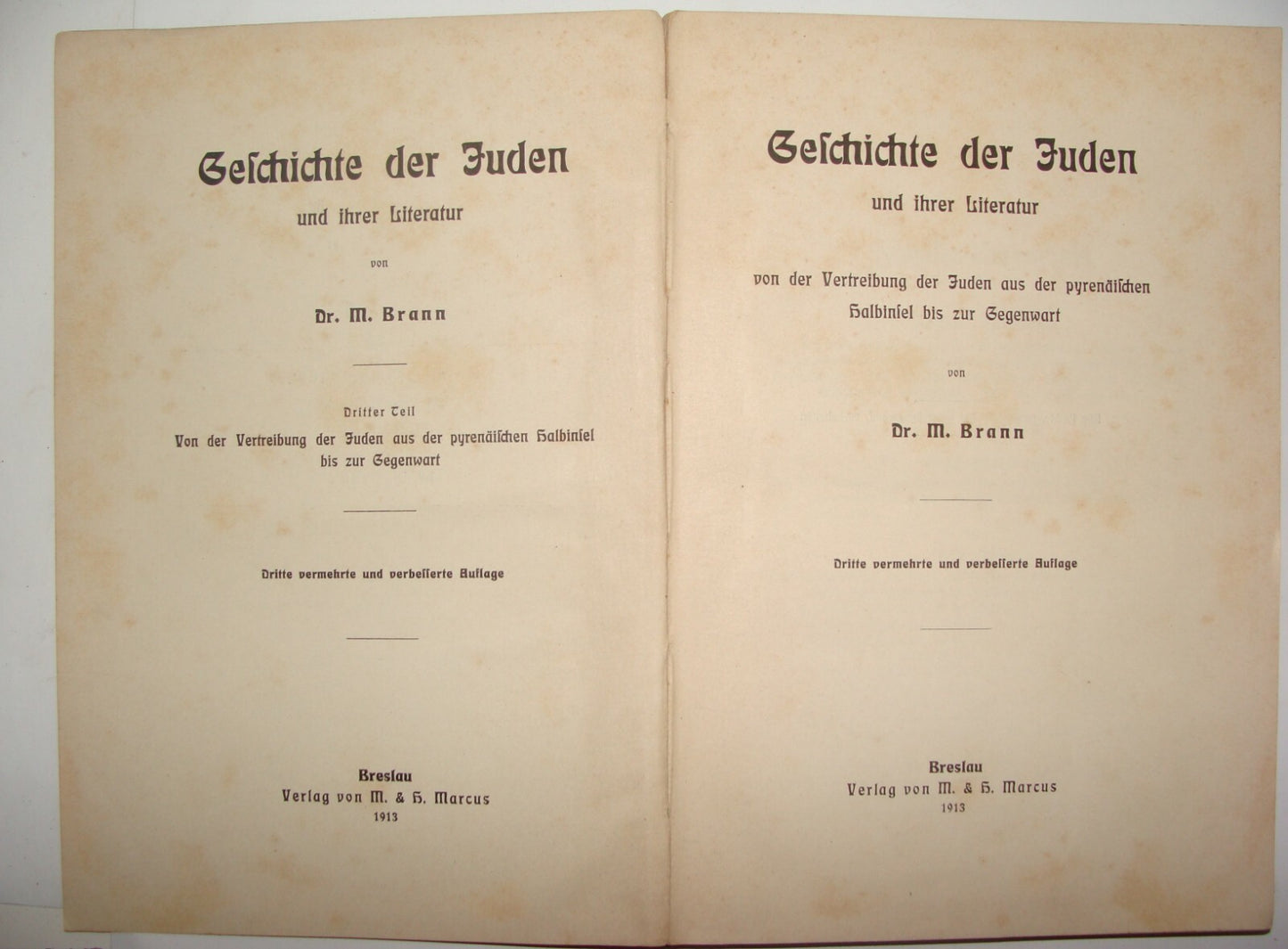 Jewish Judaica Antique 1913 History geschichte der juden Brann German Breslau