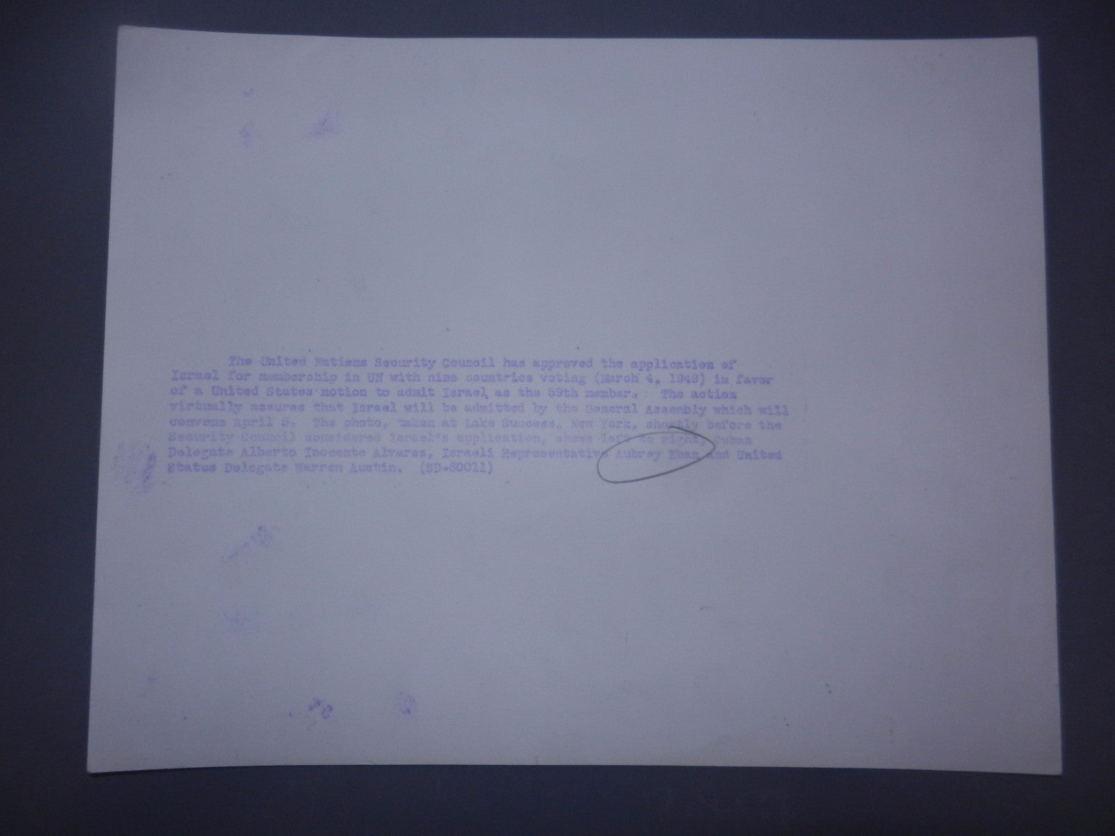 Jewish Judaica Press Photo Abba Eban UN Israel Membership Vote 1949 USA & CUBA