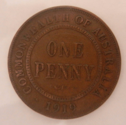 1919 australia one 1 penny dot #