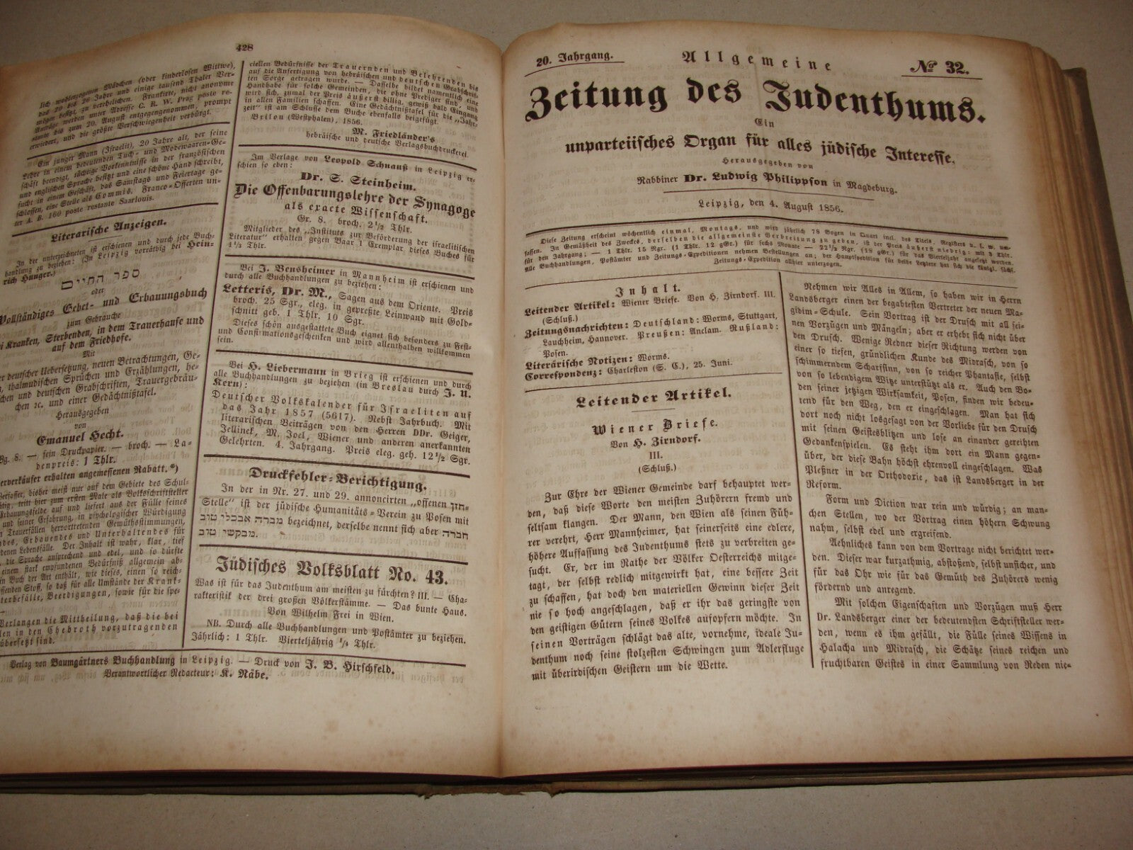 Germany Newspaper Jewish Book Judaica German Leipzig COMPLETE YEAR X52 ISSUES
