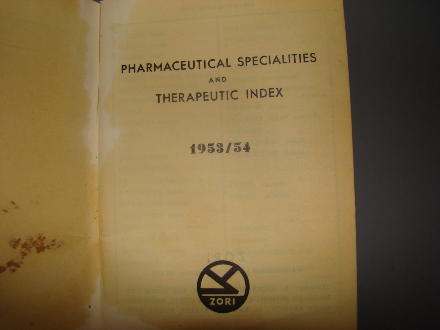 Booklet Jewish hebrew vintage israel ZORI 1st pharma medicine factory TEVA index