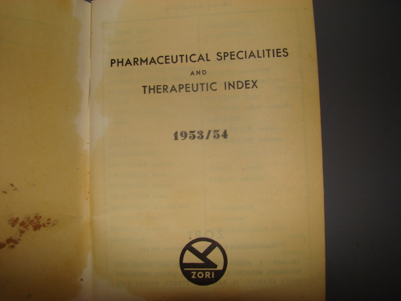 Booklet Jewish hebrew vintage israel ZORI 1st pharma medicine factory TEVA index