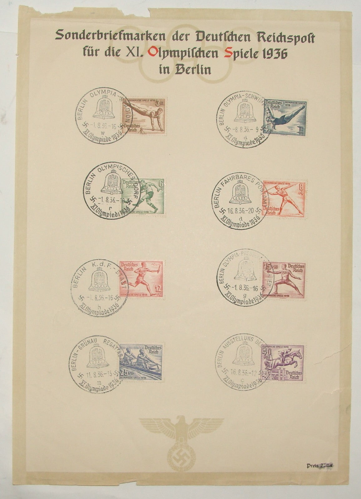 Germany 1936 German   XI Olympic Games in Berlin Third Reich Stamp