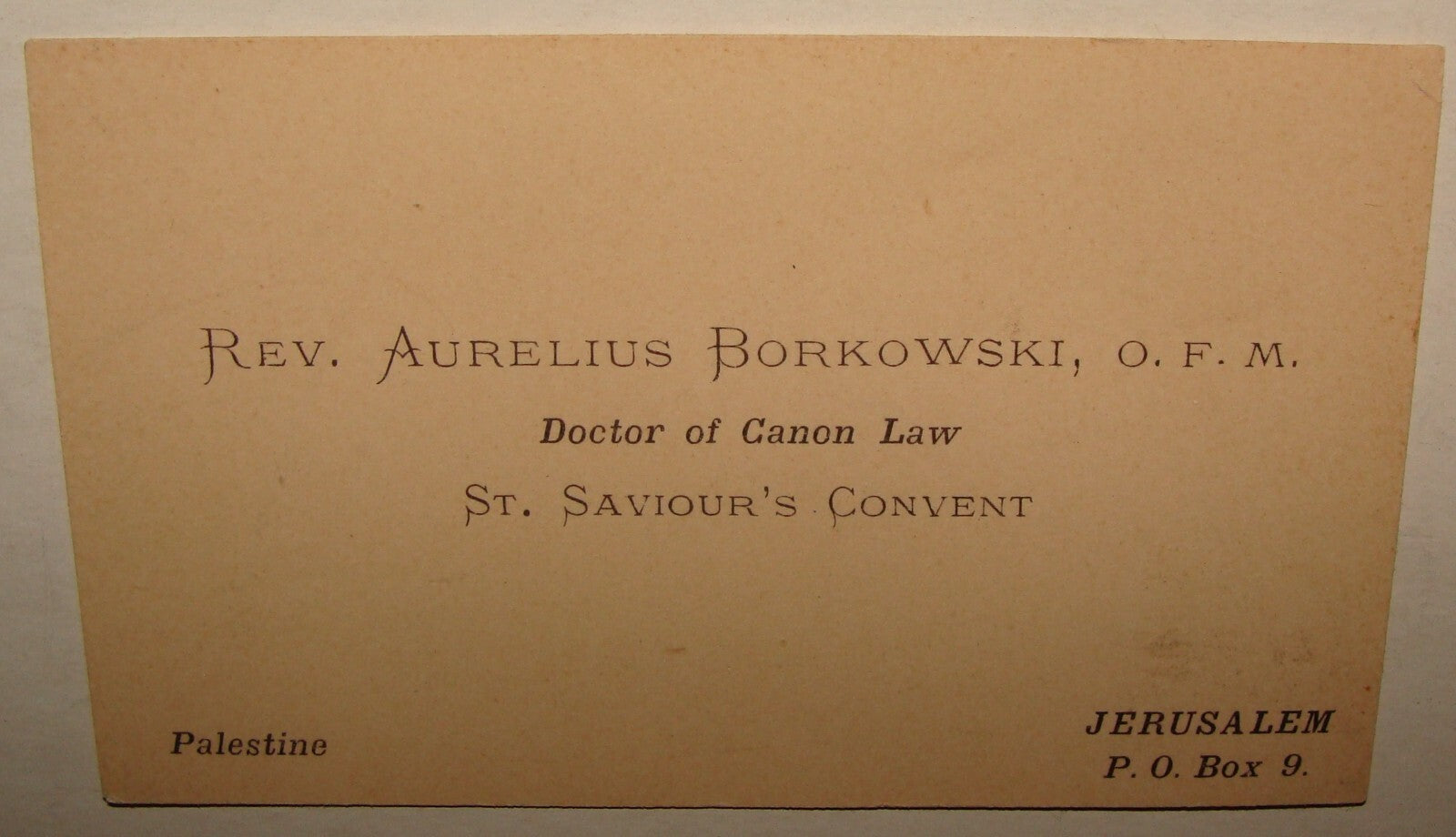 1920s Christian Catholic Rev. Aurelius Borkowski Palestine Israel Jerusalem Card