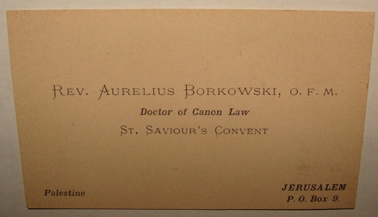 1920s Christian Catholic Rev. Aurelius Borkowski Palestine Israel Jerusalem Card
