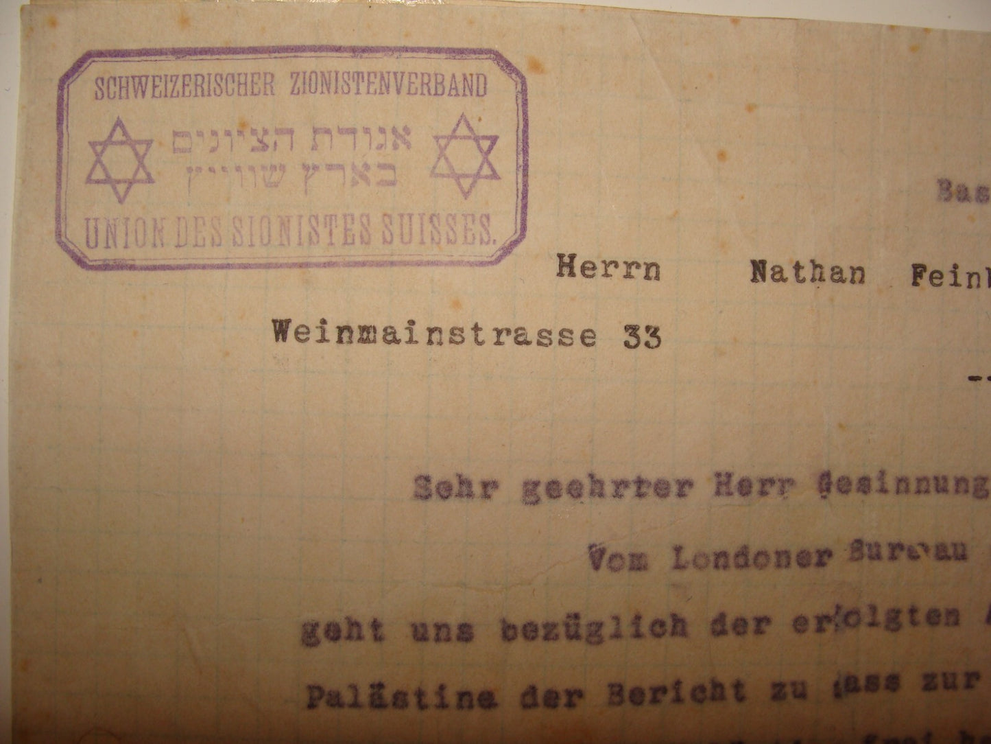 Letter Jewish Judaica RARE Zionist Switzerland Basel 1919 SIGNED