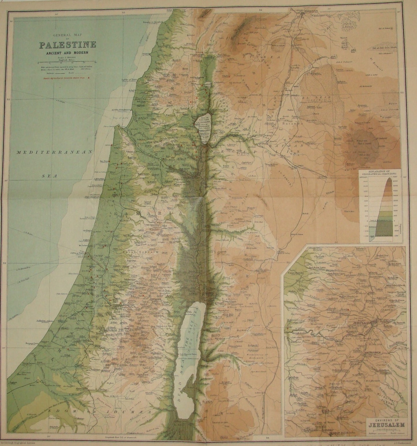 Ad Palestine RARE 1910s? Ancient And Modern Map J. G. Bartholomew George Adam
