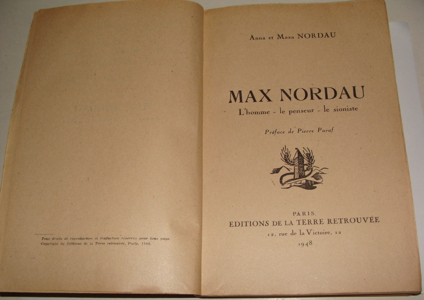 Book Jewish Judaica 1948 Max Nordau MAXA SIGNED History Zionist France French