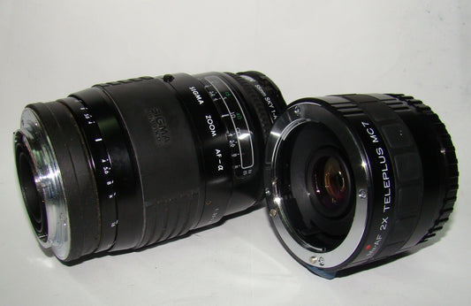 Sigma Auto focus 35-135mm 1:3.5-4.5 Camera Lens + TELEPLUS MC7 Mx-AF 2X