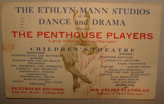 1939 Park Avenue Hotel Detroit Ethlyn Man Dance Drama Theater Postcard Penthouse