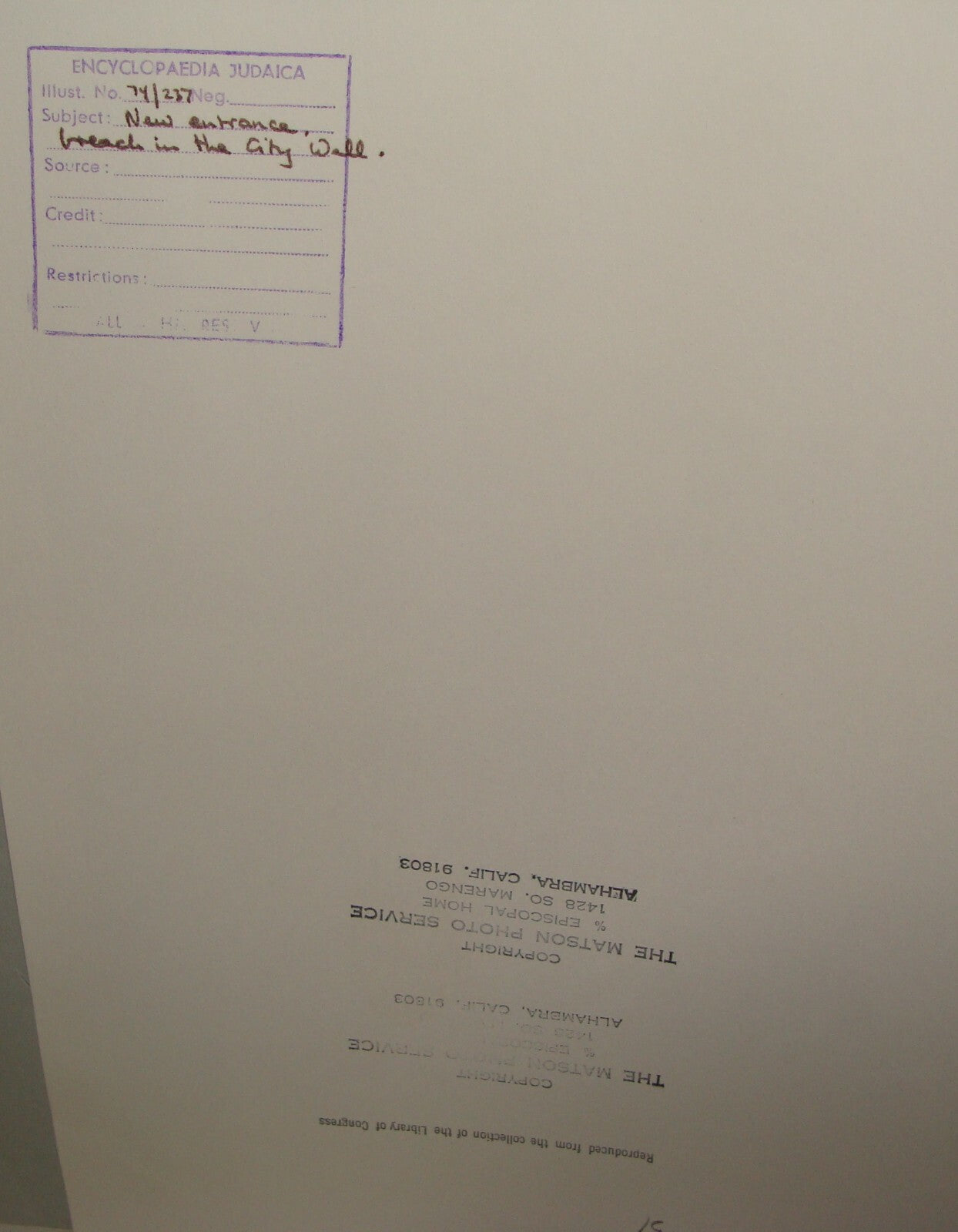 Photo Print, Ottoman Palestine Israel Jerusalem New Entrance City Wall Matson