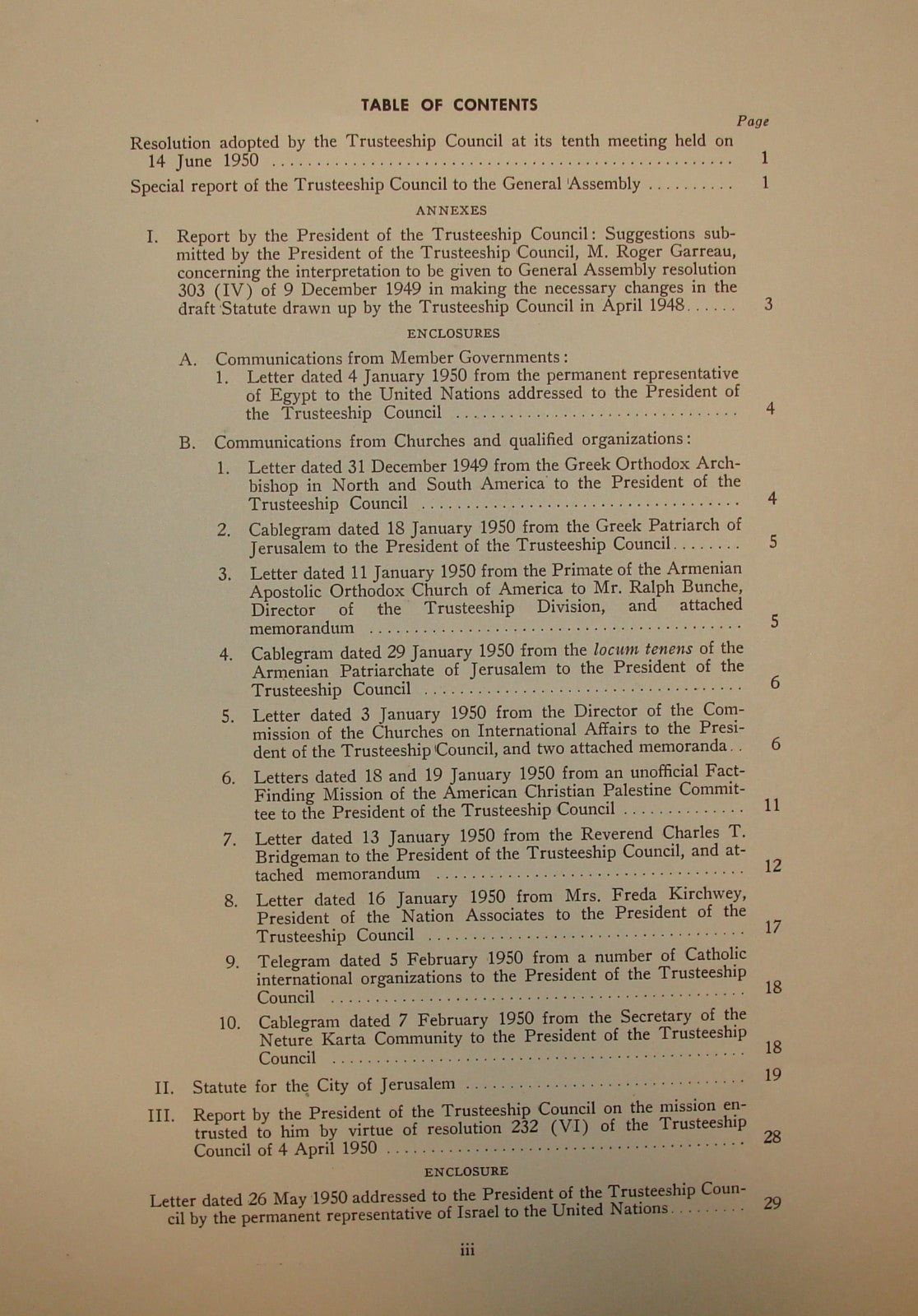 Report Israel 1950 United Nations Jordan Jerusalem Holy Places Question Post War