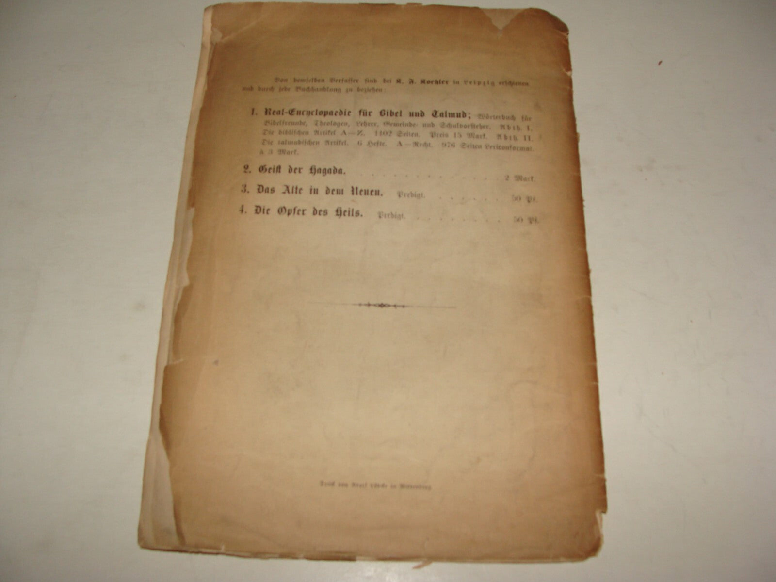 Germany Booklet Jewish Judaica 1880 German Talmud Bible Biblical Rabbi Hamburger