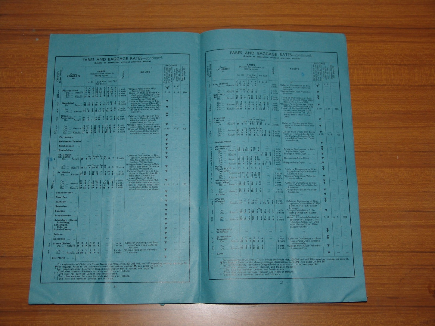 British Railways Winter 1950/1 Handbill Switzerland Services & Fares Timetable