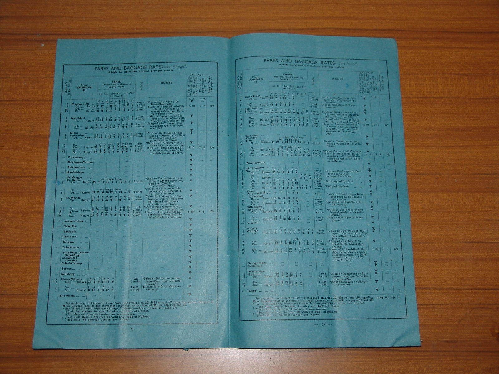 British Railways Winter 1950/1 Handbill Switzerland Services & Fares Timetable