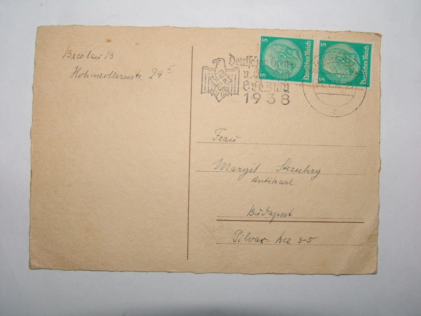 letter Jewish judaica rabbi signed WW2 1938 German Nazi Stamp Breslau Poland