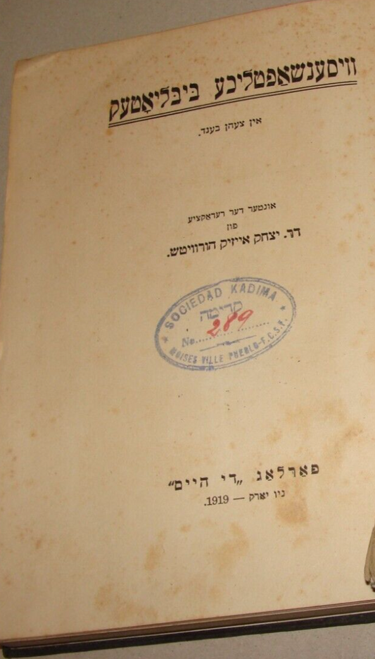 Book Jewish 1919 Judaica Yiddish United States New York Horowitz