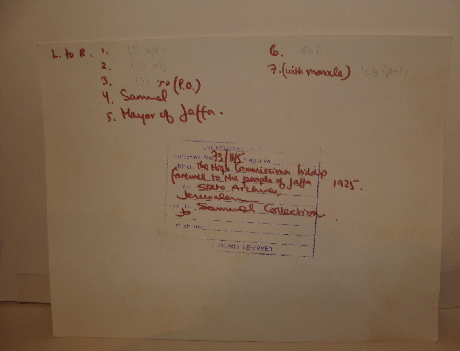 Photo Print, 1925 Palestine High Commissioner Herbert Samuel Jaffa Farewell