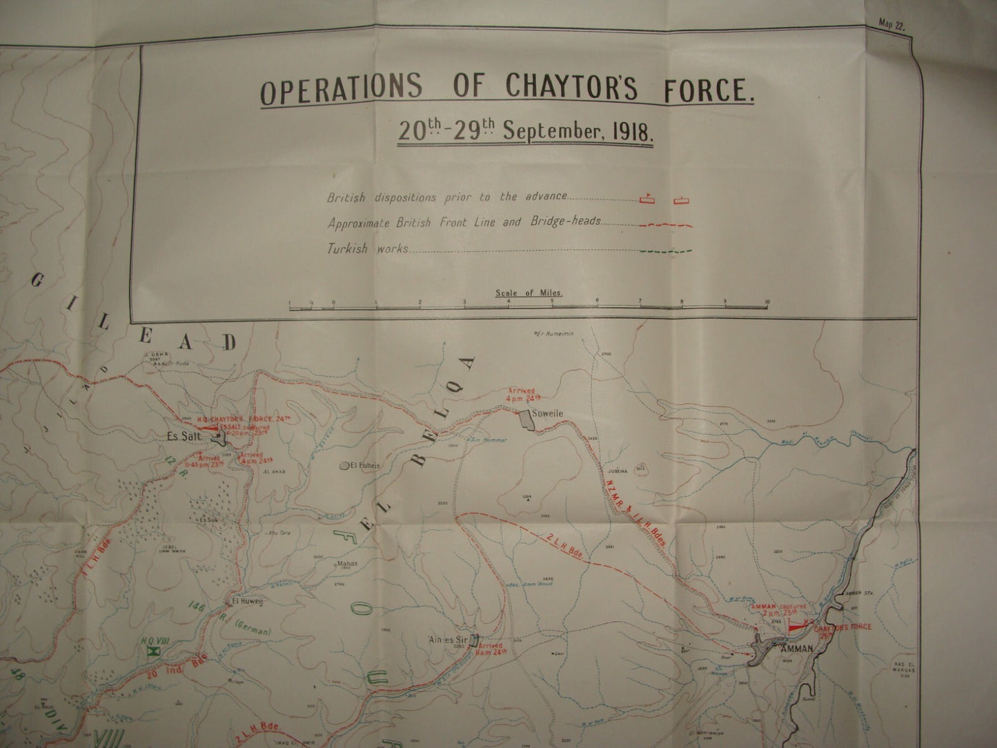Palestine Israel Map Army Military WWI Turkish British Army Military CHAYTOR'S