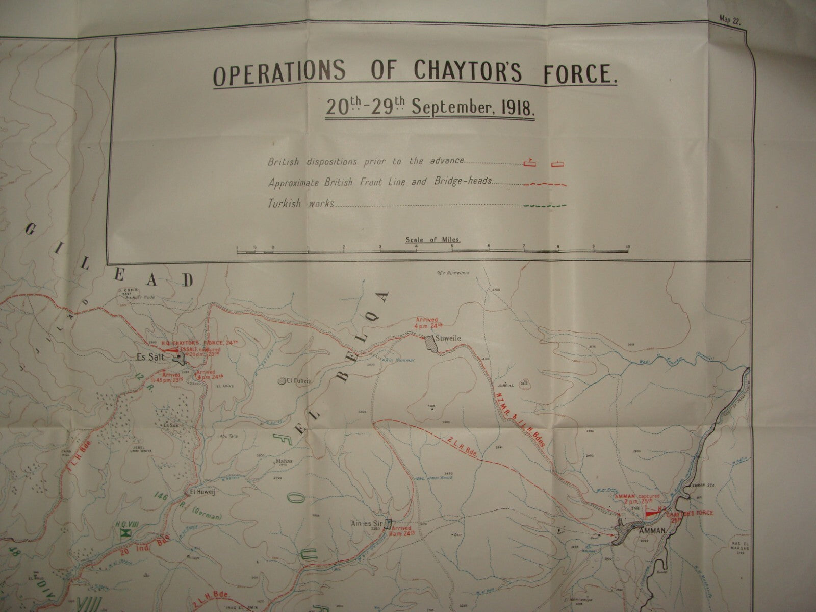 Palestine Israel Map Army Military WWI Turkish British Army Military CHAYTOR'S