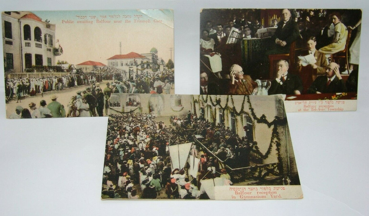 Card Jewish Judaica Lord Balfour visit Tel Aviv 1925 RARE color postcard Ordmann