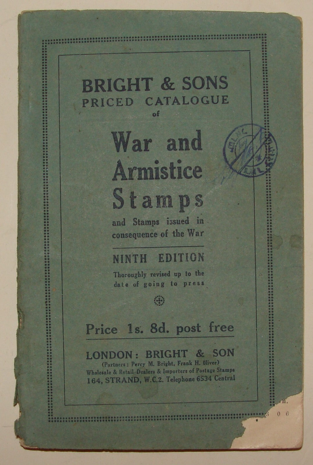 1920 Bright & Sons Catalogue War And Armisitce Stamps Stamp Book Catalog England