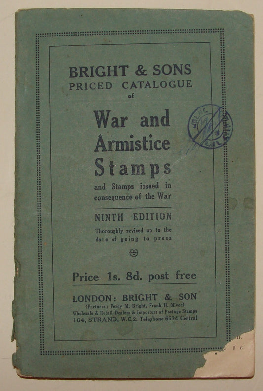 1920 Bright & Sons Catalogue War And Armisitce Stamps Stamp Book Catalog England