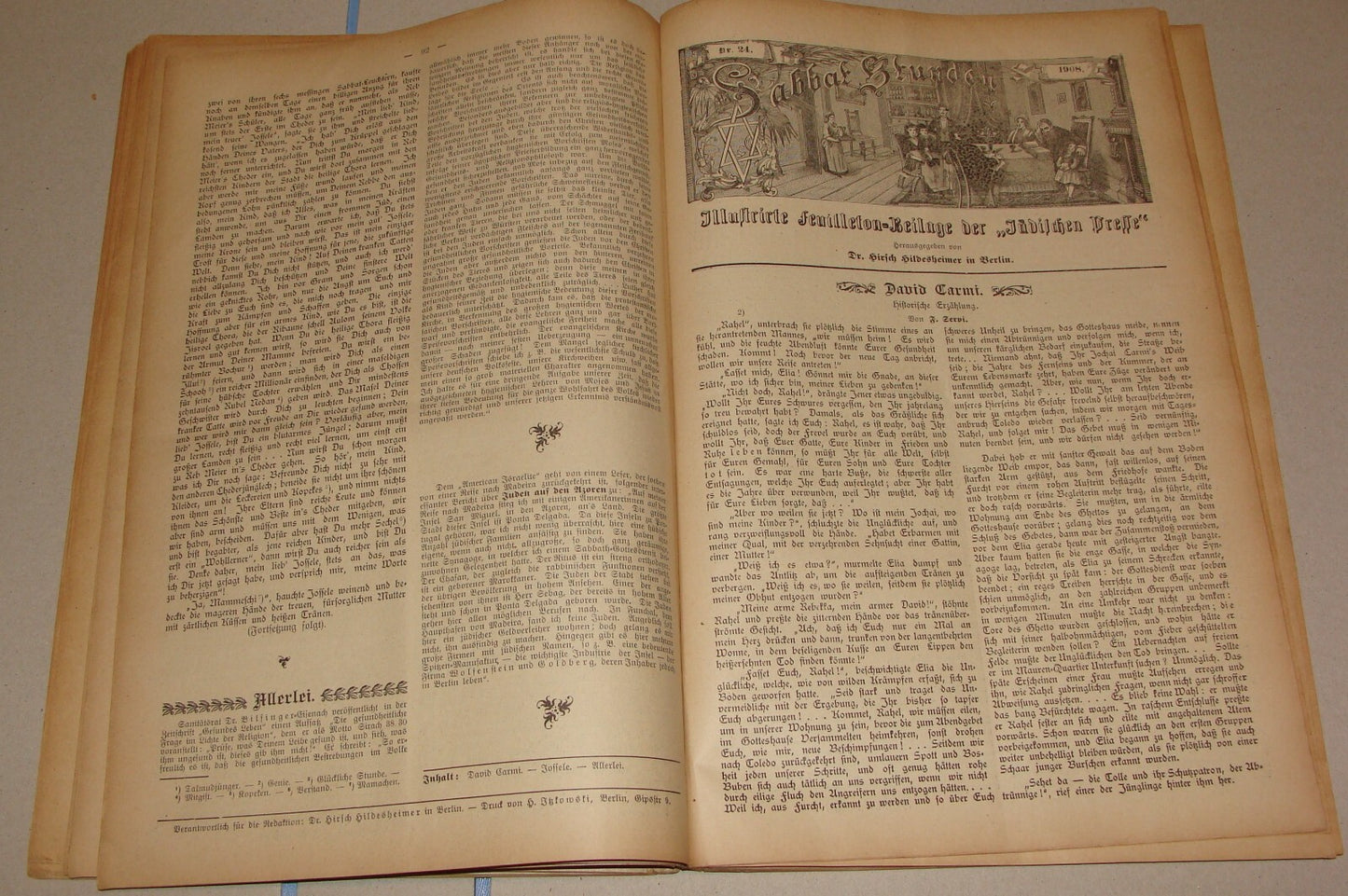 Germany Newspaper Jewish RARE Judaica German Sabbat Stunden 1908 Hildesheimer