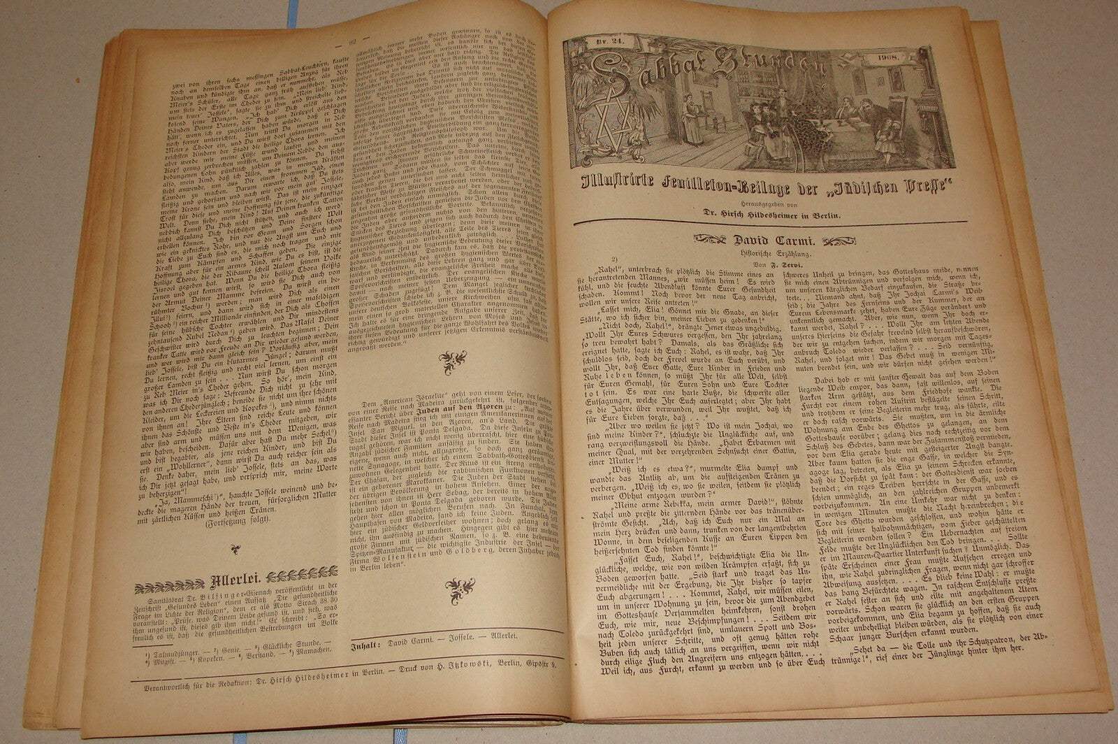 Germany Newspaper Jewish RARE Judaica German Sabbat Stunden 1908 Hildesheimer